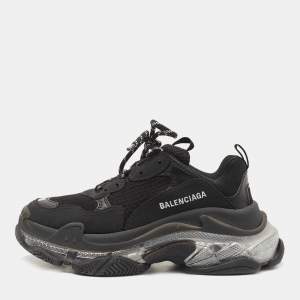 Pre Owned Balenciaga Black Mesh and Leather Triple S Clear Sneakers Size 38