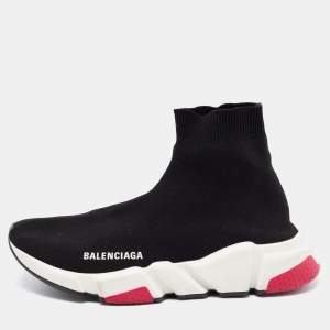 Pre Owned Balenciaga Black Knit Fabric Speed Trainer Sneakers Size 38