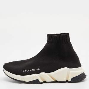 Pre Owned Balenciaga Black Knit Fabric Speed Trainer Sneakers Size 37
