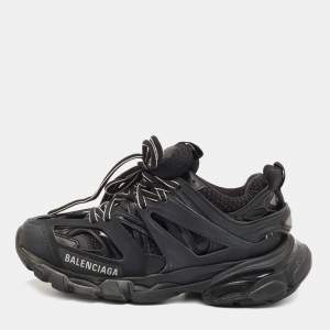 Pre Owned Balenciaga Black Rubber and Mesh Track 2 Low Top Sneakers Size 35