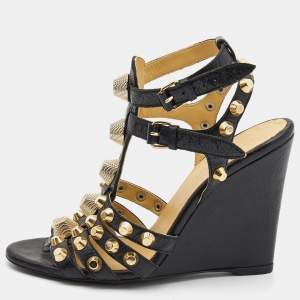 Balenciaga Black Leather Arena Wedge Sandals Size 38 
