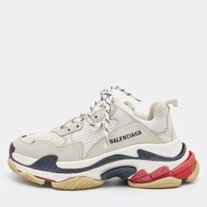 Pre Owned Balenciaga White Leather and Mesh Triple S Sneakers Size 39