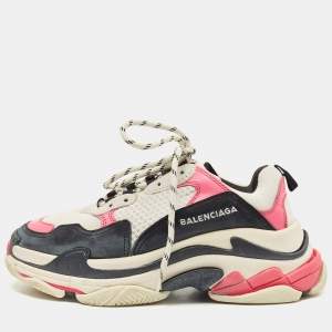 Pre Owned Balenciaga Tricolor Leather and Mesh Triple S Sneakers Size 39