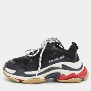 Pre Owned Balenciaga Black Leather and Mesh Triple S Sneakers Size 35