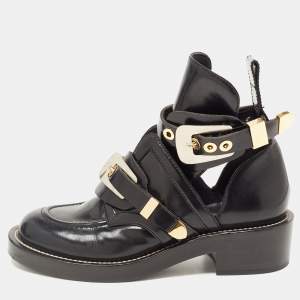 Balenciaga Black Leather Ceinture Buckle Detail Ankle Boots Size 38.5