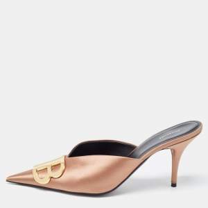 Balenciaga Brown Satin BB Knife Mules Size 39