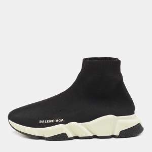Pre Owned Balenciaga Black Knit Fabric Speed Trainer High Top Sneakers Size 40