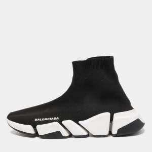 Balenciaga Black Knit Speed Trainer High Top Sneakers Size 40