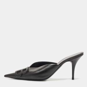Pre Owned Balenciaga Black Leather Knife Pointed Toe Mules Size 39.5