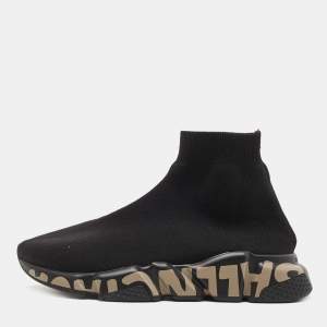 Balenciaga Black Knit Fabric Speed Trainer Sneakers Size 38