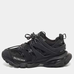 Pre Owned Balenciaga Black Leather and Mesh Track Sneakers Size 38