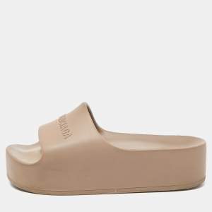 Pre Owned Balenciaga Beige Rubber Mono Platform Slides Size 36