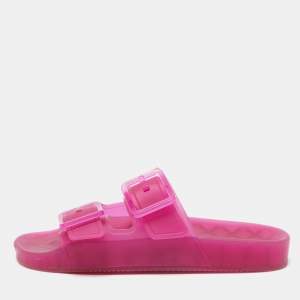 Balenciaga Pink Rubber Double Buckle Detail Flat Sandals Size 38