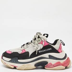 Pre Owned Balenciaga Multicolor Leather and Mesh Triple S Sneakers Size 37