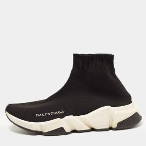 Pre Owned Balenciaga Black Knit Fabric Speed Trainer Sneakers Size 37