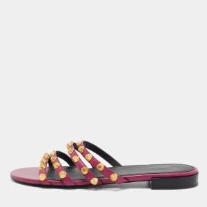 Pre Owned Balenciaga Pink Leather Arena Flat Slides Size 41