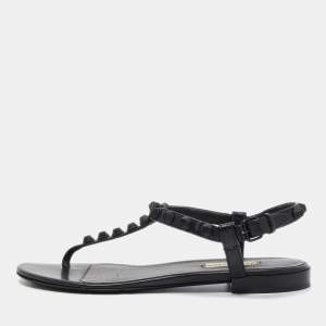 Balenciaga Black Leather Studded Arena Flat Sandals Size 36