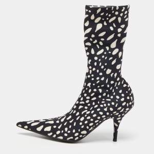 Balenciaga Black/White Printed Stretch Fabric Knife Booties Size 36