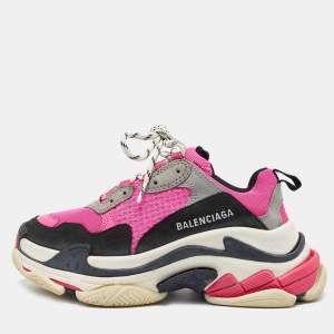 Balenciaga Pink/Black Mesh and Leather Triple S Sneakers Size 37