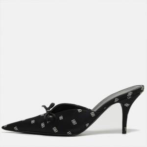 Balenciaga Black BB Satin Bow Knife Mules Size 37