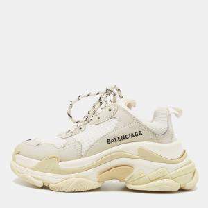 Pre Owned Balenciaga White/Grey Nubuck and Fabric Triple S Sneakers Size 36