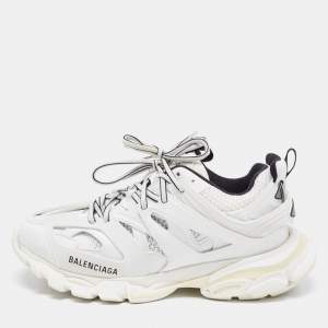 Pre Owned Balenciaga White Faux Leather and Mesh Track Low Top Sneakers Size 39