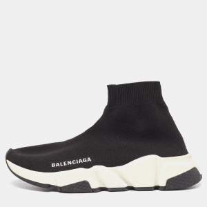Pre Owned Balenciaga Black Knit Fabric Speed Trainer Sneakers Size 37