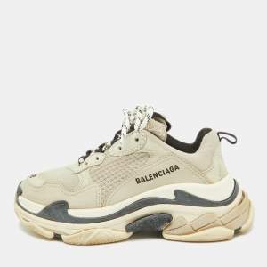 Balenciaga Grey Mesh and Leather Triple S Sneakers Size 38