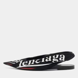 Balenciaga Black Fabric Knife Slingback Flats Size 38