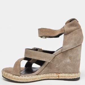 Balenciaga Grey Suede Strappy Wedge Sandals Size 39