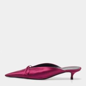 Pre Owned Balenciaga Burgundy Satin Knife Mules Size 38.5