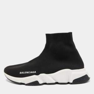 Pre Owned Balenciaga Black Knit Fabric Speed High Top Sneakers Size 38