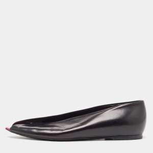 Balenciaga Black Leather Open Toe Ballet Flats Size 36.5