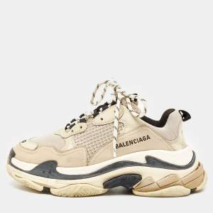 Balenciaga Grey Mesh and Leather Triple S Sneakers Size 39