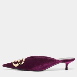 Pre Owned Balenciaga Burgundy Velvet Knife  Mules Size 37