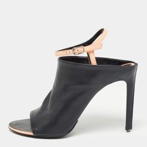 Balenciaga  Black Leather Ankle Strap Sandals Size 38