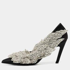 Pre Owned Balenciaga Black Satin Talon Slash Pumps Size 37