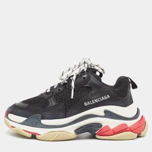 Balenciaga Black Mesh and Leather Triple S Sneakers Size 37