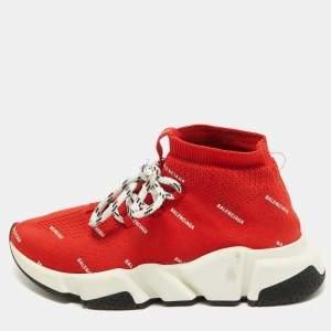 Balenciaga Red Knit Fabric Speed High Top Sneakers Size 36