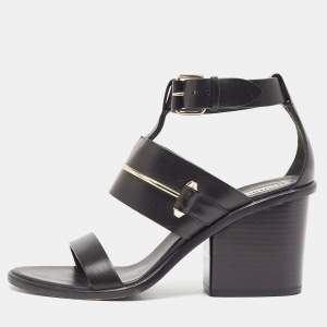 Balenciaga Black Leather Block Heel Ankle Strap Sandals Size 38