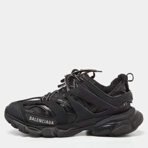 Balenciaga Black Mesh and Faux Leather Track Sneakers Size 38 