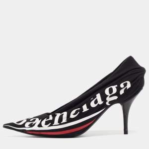 Balenciaga Black Fabric and Leather Logo Knife Pumps Size 37