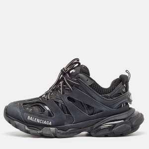 Balenciaga Black Faux Leather Mesh Track Sneakers Size 37