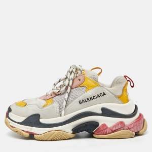 Balenciaga Multicolor Leather and Mesh Triple S Low Top Sneakers Size 35