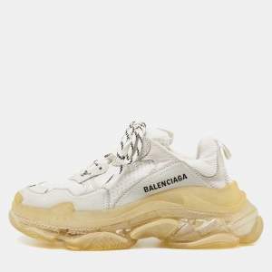 Balenciaga Off White Leather and Mesh Triple S Clear Sneakers Size 38