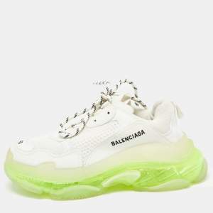 Pre Owned Balenciaga White Faux Leather and Mesh Triple S Clear Sneakers Size 40