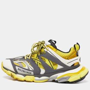 Balenciaga  Yellow/Grey Faux Leather and Mesh Track Low Top Sneakers Size 38