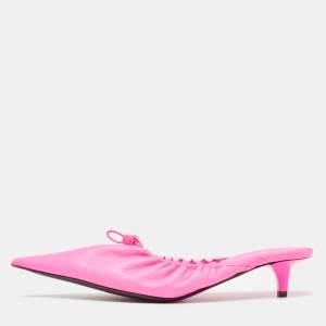 Balenciaga Pink Leather Knife Pointed Toe Mules Size 38