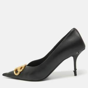 Balenciaga Black Leather  BB Pointed Toe Pumps Size 39