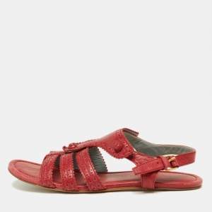 Balenciaga Red Leather Arena T-Strap Flat Sandals Size 39